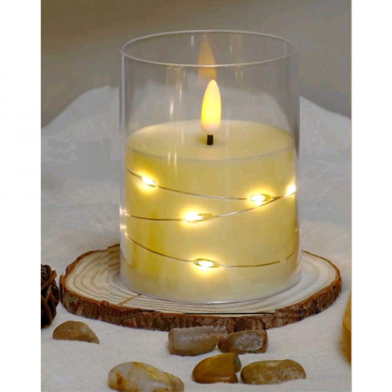 Χριστουγεννιάτικο Κερί LED με διακόσμηση "Fairy Lights" - 10x8cm Χριστουγεννιάτικο Κερί LED με διακόσμηση "Fairy Lights" - 10x8cm