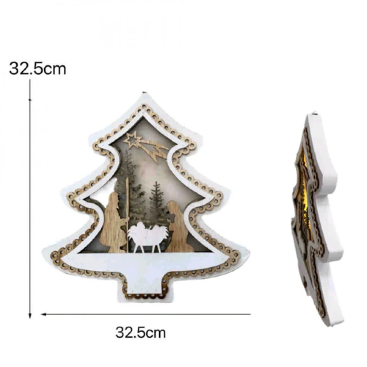 Κρεμαστό Χριστουγεννιάτικο Ξύλινο Στολίδι με Φωτισμό LED “Δέντρο με Φάτνη”.