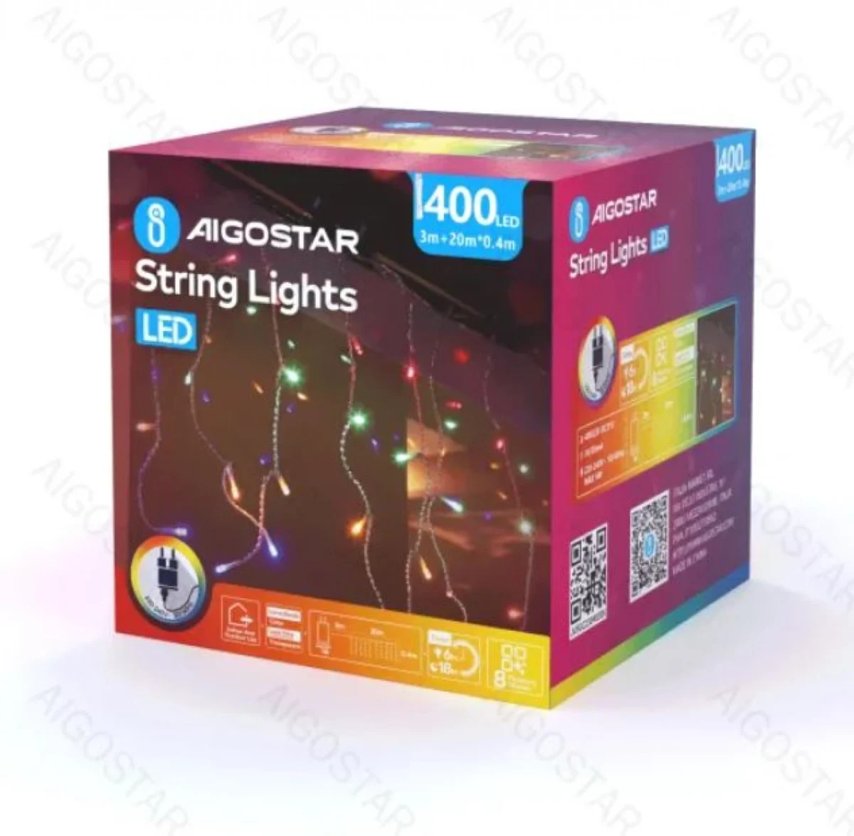 Χριστουγεννιάτικα Λαμπάκια Βροχή Ρεύματος με Διάφανο Καλώδιο 20x0,4m με Πολύχρωμο Φωτισμό και 8 Προγράμματα Λειτουργίας 30026