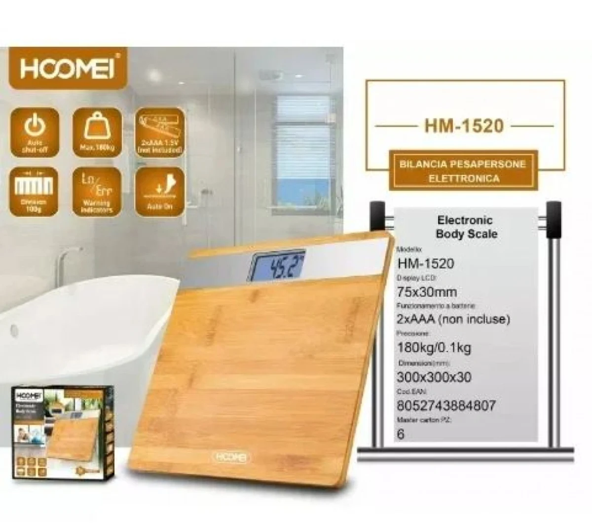 Ψηφιακή Ζυγαριά Bamboo έως 180kg - Hoomei