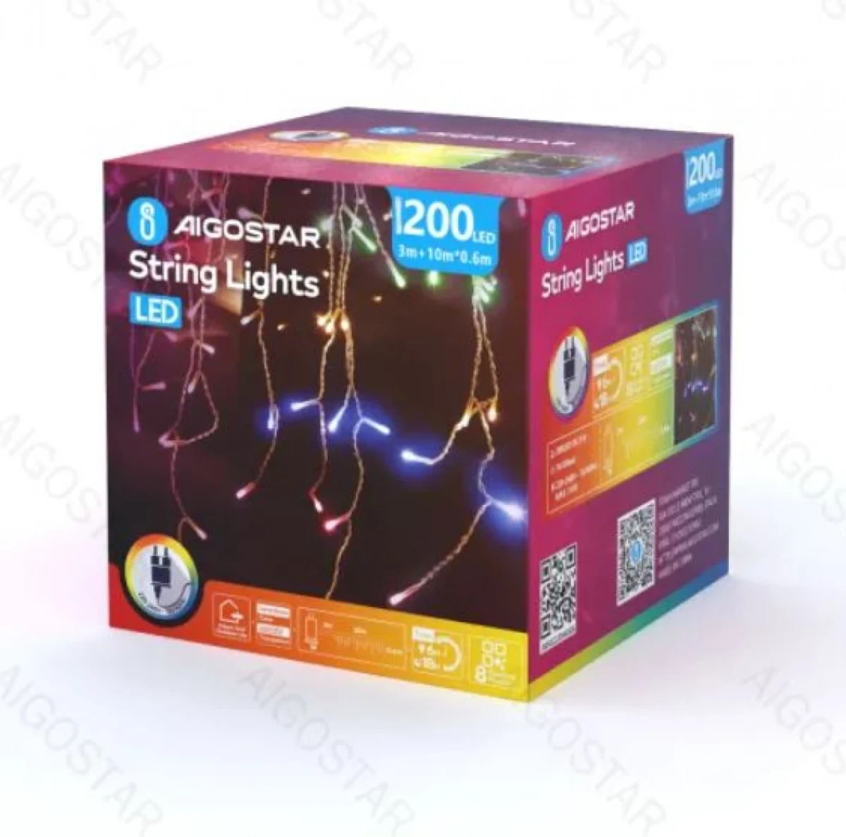 Χριστουγεννιάτικα Λαμπάκια Βροχή Ρεύματος με Διάφανο Καλώδιο 10x0,6m με Πολύχρωμο Φωτισμό και 8 Προγράμματα Λειτουργίας 30036