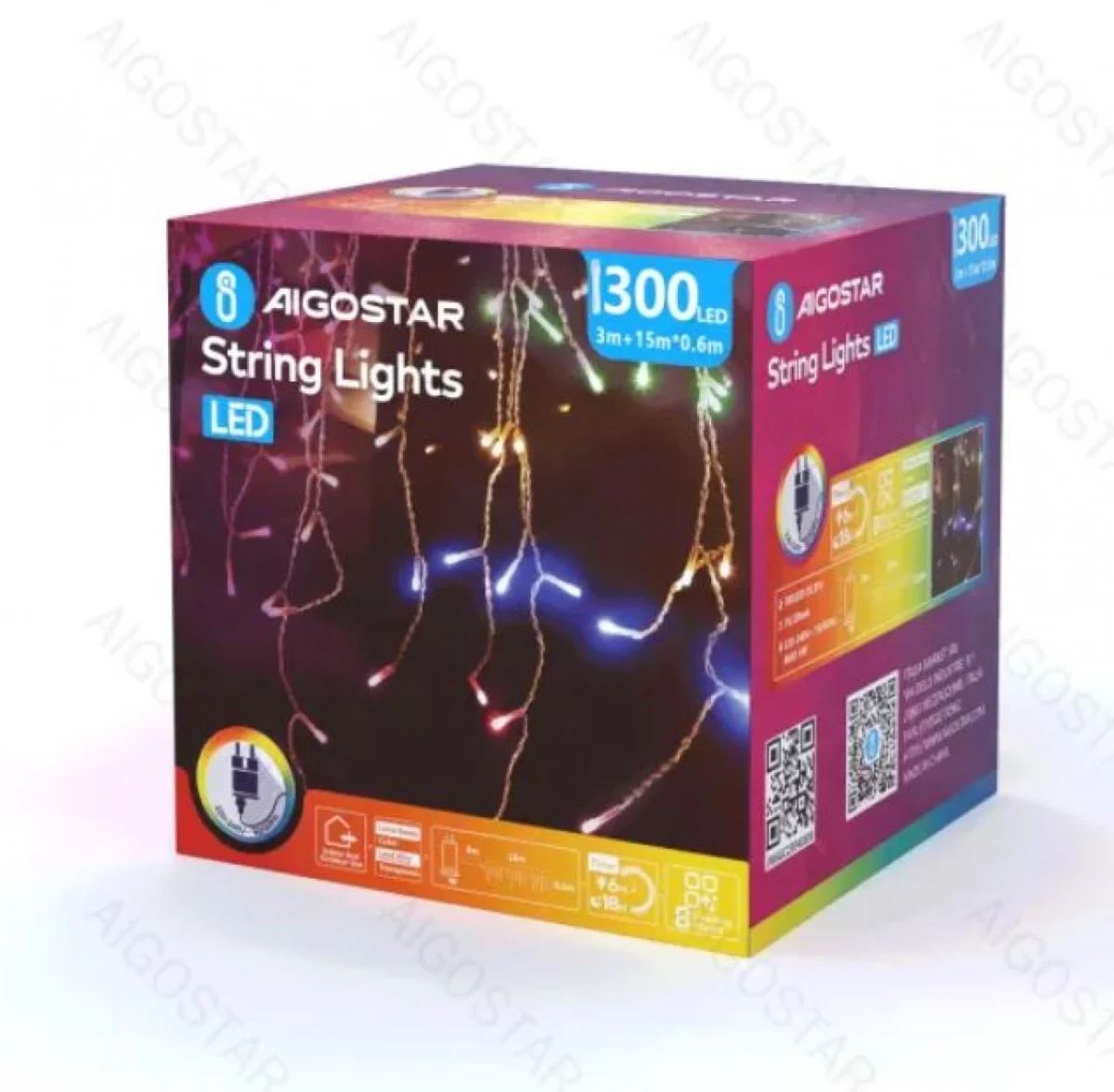 Χριστουγεννιάτικα Λαμπάκια Βροχή Ρεύματος με Διάφανο Καλώδιο 15x0,6m με Πολύχρωμο Φωτισμό και 8 Προγράμματα Λειτουργίας 30037