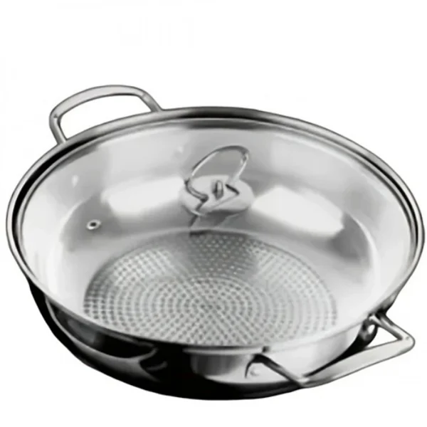 Ανοξείδωτο Επαγωγικό Τηγάνι με Γυάλινο Καπάκι και Μονωμένες Λαβές 28cm - Hoomei