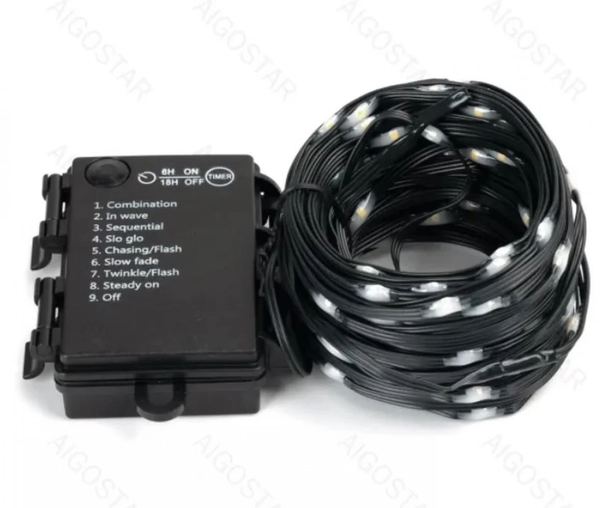 Χριστουγεννιάτικα Λαμπάκια Μπαταρίας Γιρλάντα με Πράσινο Καλώδιο 15m με Θερμό Φωτισμό και 8 Προγράμματα Λειτουργίας 29732