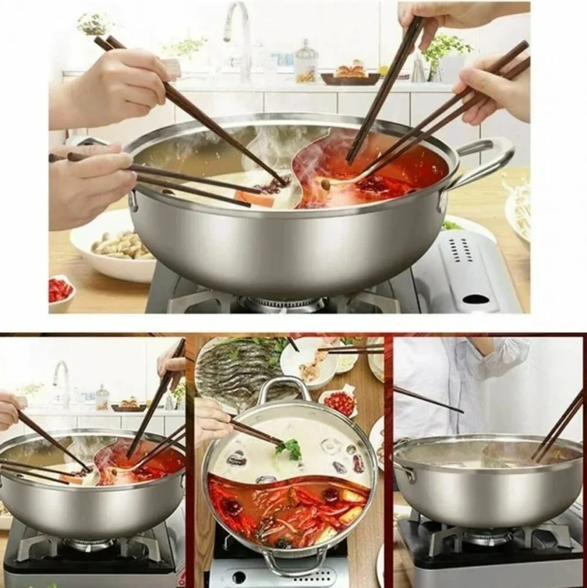 Ανοξείδωτο Επαγωγικό Τηγάνι με Εσωτερικό Διαχωριστικό και Γυάλινο Καπάκι 32cm - Hoomei