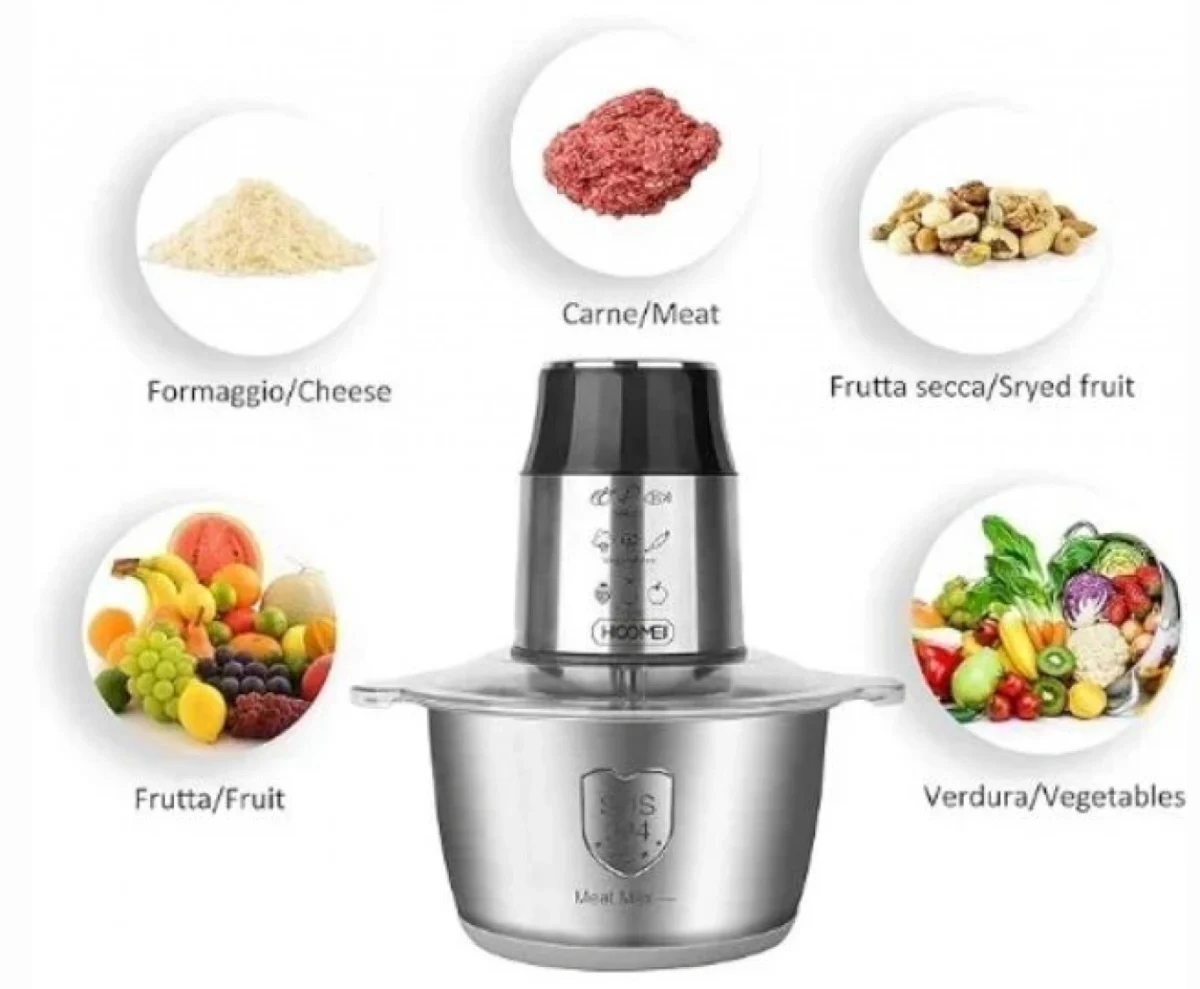 Ηλεκτρικός Πολυκόφτης με 4 Λεπίδες Ανοξείδωτου Ατσαλιού, 2 Ταχυτήτων - 300W, 2lt - Hoomei