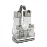 Γυάλινο Σετ Λαδόξυδο και Δοχείο Μπαχαρικών με Inox Βάση και Καπάκια 5 τεμ.