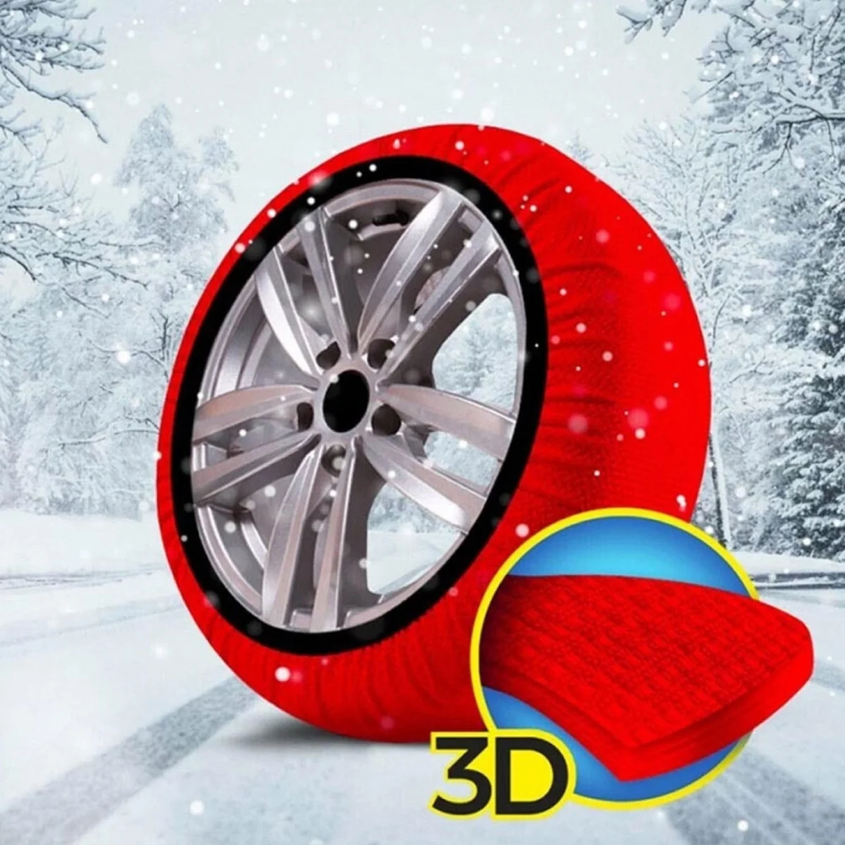 2 Τεμάχια ΚόκκινεςΥφασμάτινες Αντιολισθητικές Υφασμάτινες Χιονοκουβέρτες Προστασίας Αυτοκινήτου για Διάσταση Τροχού 13"-14"- 15"- 16"- 17"- 18"- 19"- 20"-21"-22"