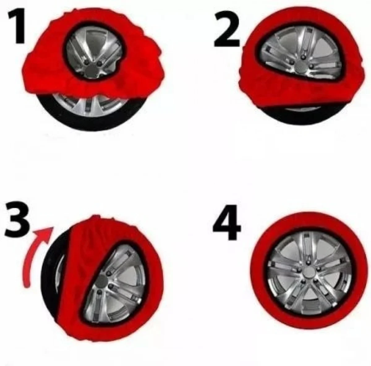 2 Τεμάχια ΚόκκινεςΥφασμάτινες Αντιολισθητικές Υφασμάτινες Χιονοκουβέρτες Προστασίας Αυτοκινήτου για Διάσταση Τροχού 13"-14"- 15"- 16"- 17"- 18"- 19"- 20"-21"-22"