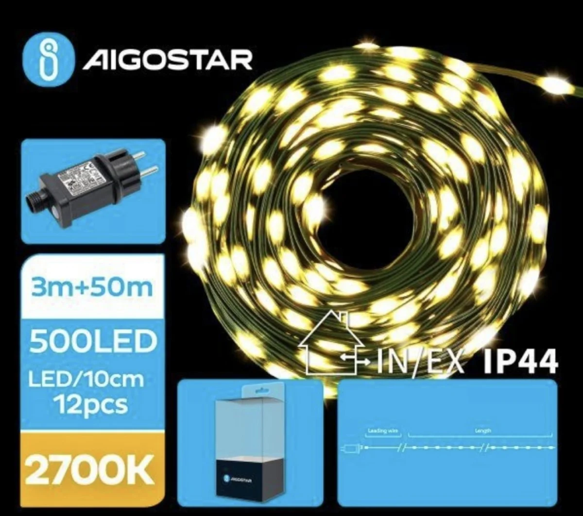 Χριστουγεννιάτικα Λαμπάκια Ρεύματος Γιρλάντα με Πράσινο Καλώδιο 50m με Θερμό Φωτισμό και 8 Προγράμματα Λειτουργίας 30052