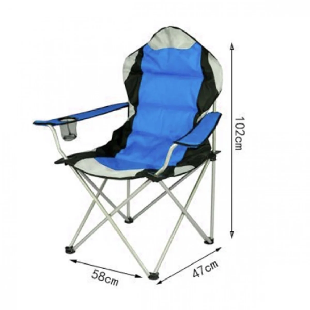 Καρέκλα Camping Πτυσσόμενη Μπλε/Μαύρο με Μεταλλικό Σκελετό - 58x47x102cm