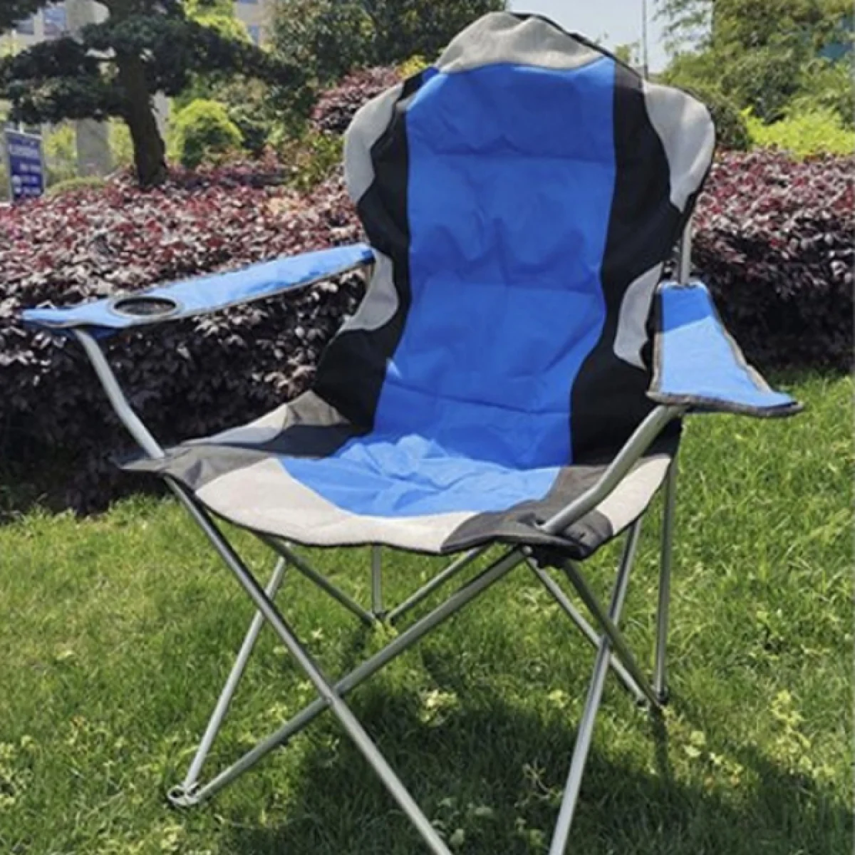 Καρέκλα Camping Πτυσσόμενη Μπλε/Μαύρο με Μεταλλικό Σκελετό - 58x47x102cm