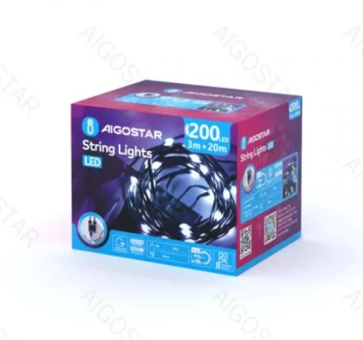 Χριστουγεννιάτικα Λαμπάκια Ρεύματος Γιρλάντα με Πράσινο Καλώδιο 20m με Λευκό Ψυχρό Φωτισμό και 8 Προγράμματα Λειτουργίας 30054