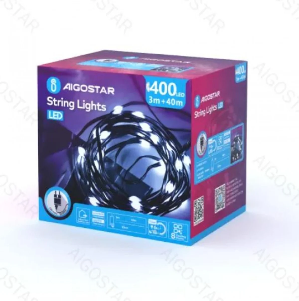 Χριστουγεννιάτικα Λαμπάκια Ρεύματος Γιρλάντα με Πράσινο Καλώδιο 40m με Λευκό Ψυχρό Φωτισμό και 8 Προγράμματα Λειτουργίας 30056