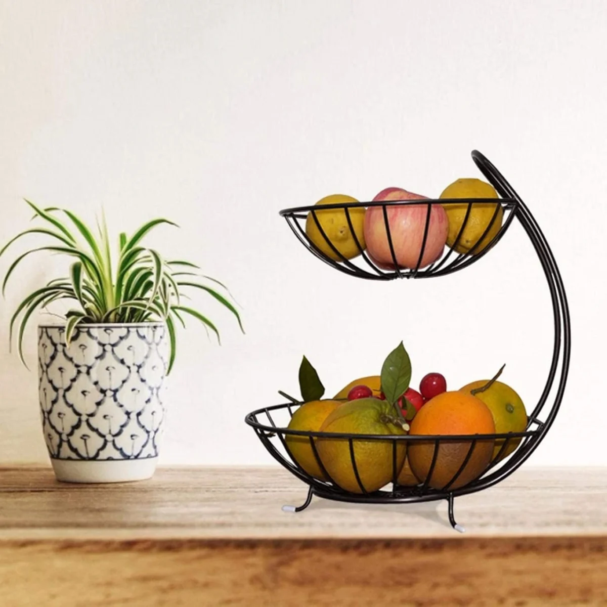 Μεταλλική Φρουτιέρα Nuera Δύο Επιπέδων Μαύρη 27x32cm