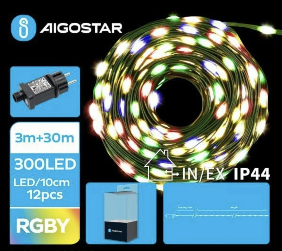 Χριστουγεννιάτικα Λαμπάκια Ρεύματος Γιρλάντα με Πράσινο Καλώδιο 30m με Πολύχρωμο Φωτισμό και 8 Προγράμματα Λειτουργίας 30060