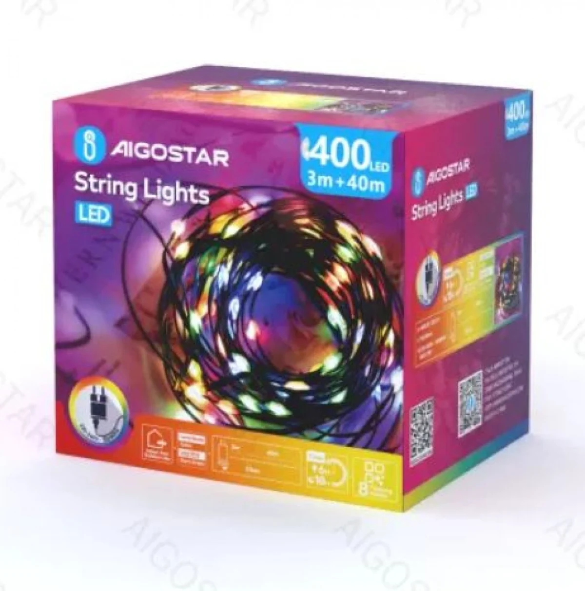 Χριστουγεννιάτικα Λαμπάκια Ρεύματος Γιρλάντα με Πράσινο Καλώδιο 40m με Πολύχρωμο Φωτισμό και 8 Προγράμματα Λειτουργίας 30061