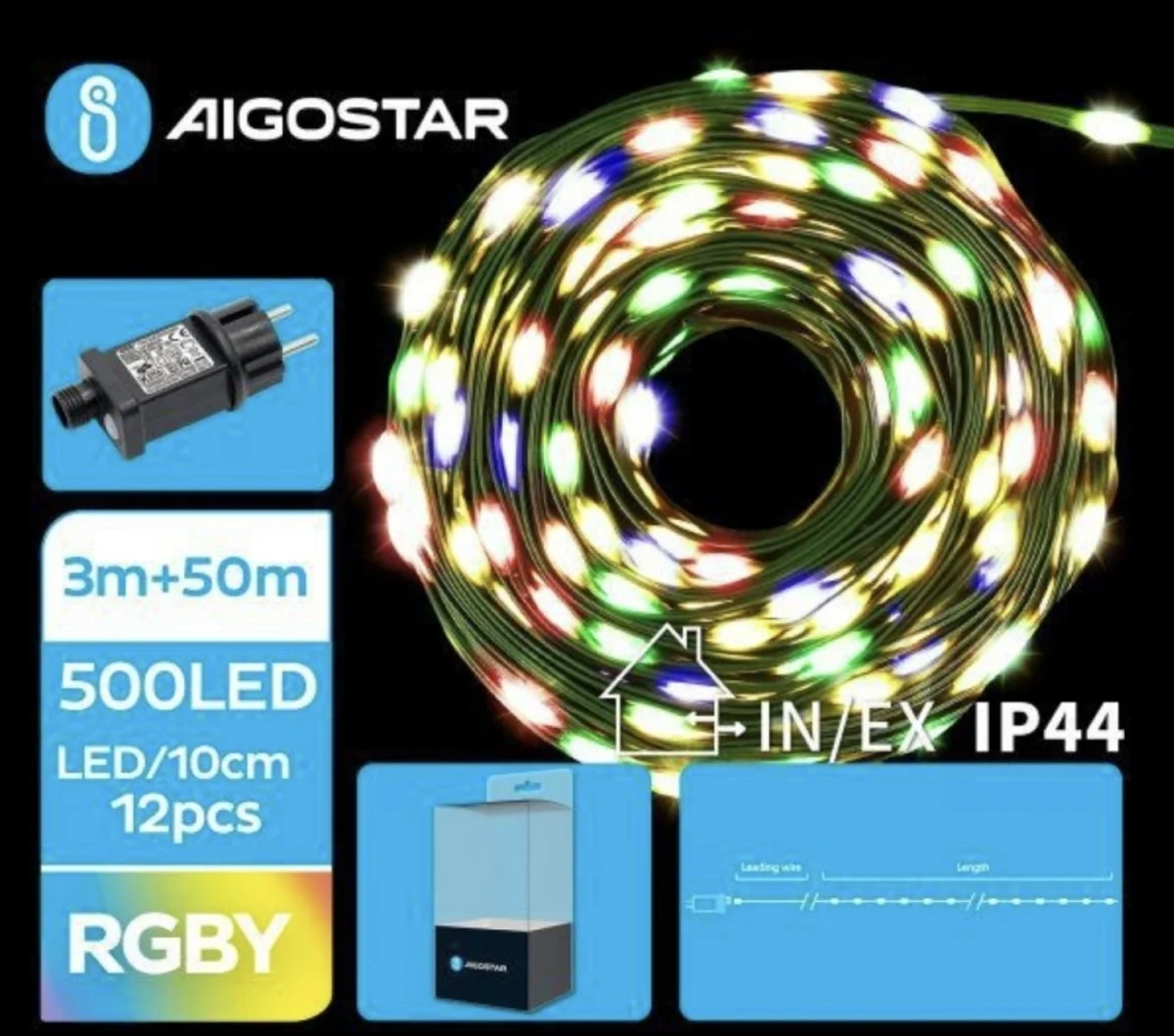 Χριστουγεννιάτικα Λαμπάκια Ρεύματος Γιρλάντα με Πράσινο Καλώδιο 50m με Πολύχρωμο Φωτισμό και 8 Προγράμματα Λειτουργίας 30062