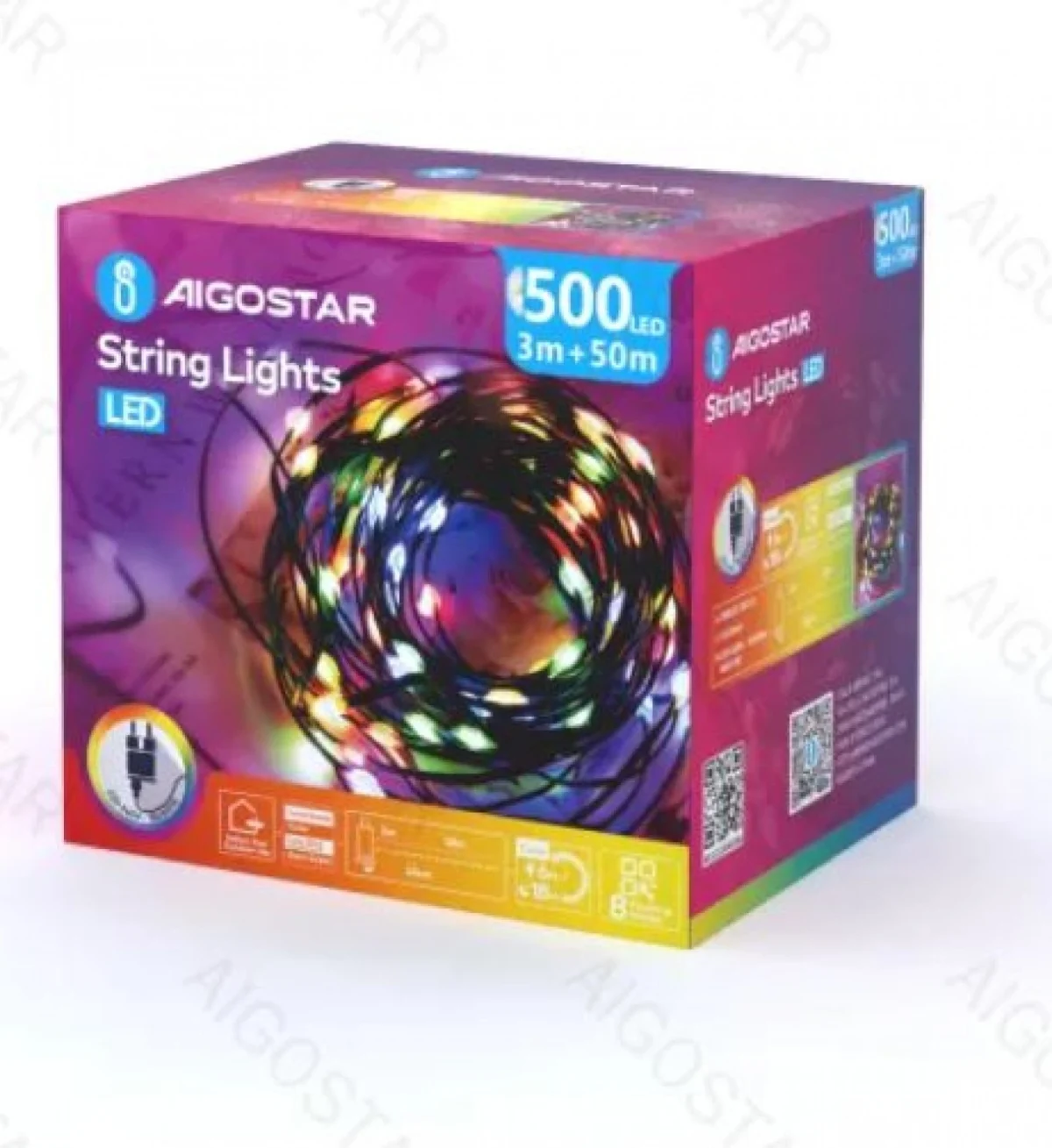 Χριστουγεννιάτικα Λαμπάκια Ρεύματος Γιρλάντα με Πράσινο Καλώδιο 50m με Πολύχρωμο Φωτισμό και 8 Προγράμματα Λειτουργίας 30062