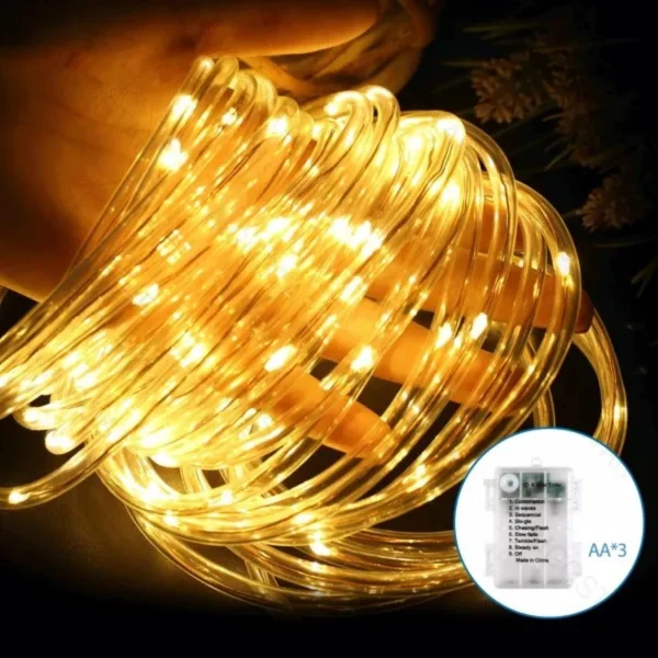 Χριστουγεννιάτικα Λαμπάκια Μπαταρίας σε Σωλήνα με Διάφανο Καλώδιο 5m με Θερμό Φωτισμό και 8 Προγράμματα Λειτουργίας 30712