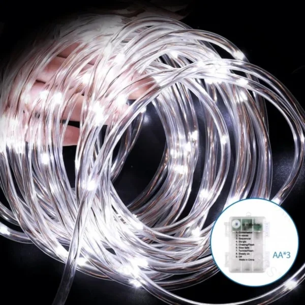 Χριστουγεννιάτικα Λαμπάκια Μπαταρίας σε Σωλήνα με Διάφανο Καλώδιο 5m με Λευκό Ψυχρό Φωτισμό και 8 Προγράμματα Λειτουργίας 30715