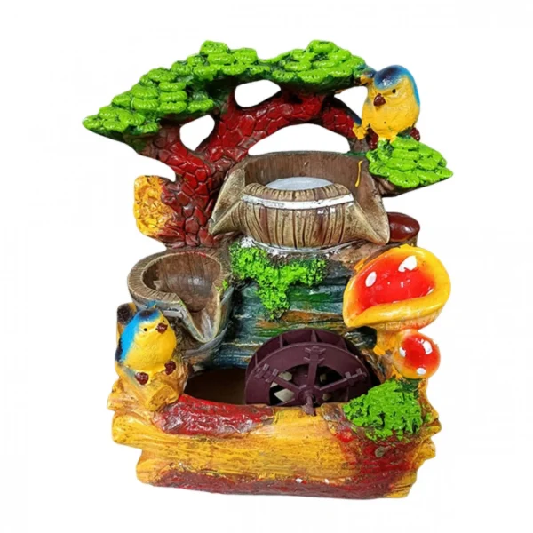 Διακοσμητικό Συντριβάνι με Βαρέλι, Πουλάκια, Τρεχούμενο Νερό και Πολύχρωμο Φωτισμό LED 20x15x27εκ