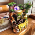 Διακοσμητικό Συντριβάνι με Βαρέλι, Δέντρα, Τρεχούμενο Νερό και Πολύχρωμο Φωτισμό LED 20x15x13εκ