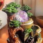 Διακοσμητικό Συντριβάνι με Βαρέλι, Δέντρα, Τρεχούμενο Νερό και Πολύχρωμο Φωτισμό LED 20x15x13εκ