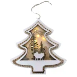 Κρεμαστό Χριστουγεννιάτικο Ξύλινο Στολίδι με Φωτισμό LED “Δέντρο με Φάτνη” 22x22cm.