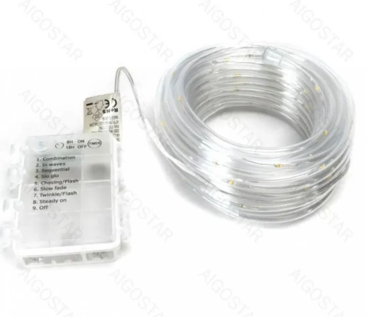 Χριστουγεννιάτικα Λαμπάκια Μπαταρίας σε Σωλήνα με Διάφανο Καλώδιο 15m με Λευκό Ψυχρό Φωτισμό και 8 Προγράμματα Λειτουργίας 30717