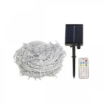 Ηλιακά Χριστουγεννιάτικα Λαμπάκια Βροχή 380LED με Πρόγραμμα & Χειριστήριο RGB 10mx30-40-60-70cm IP44 με Διάφανο Καλώδιο