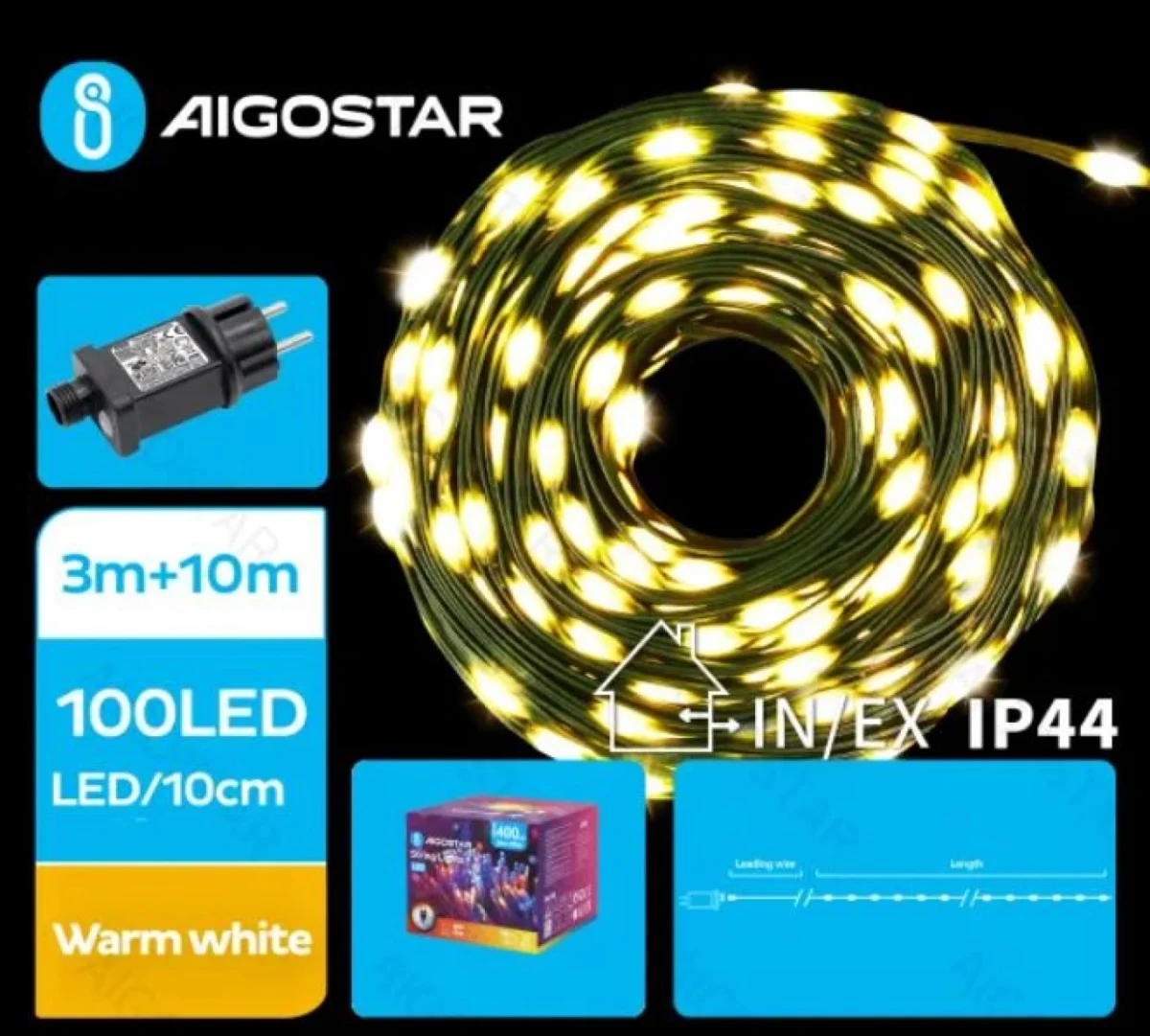 Χριστουγεννιάτικα Λαμπάκια Ρεύματος Γιρλάντα με Πράσινο Καλώδιο 10m με Θερμό Φωτισμό και 8 Προγράμματα Λειτουργίας 38141