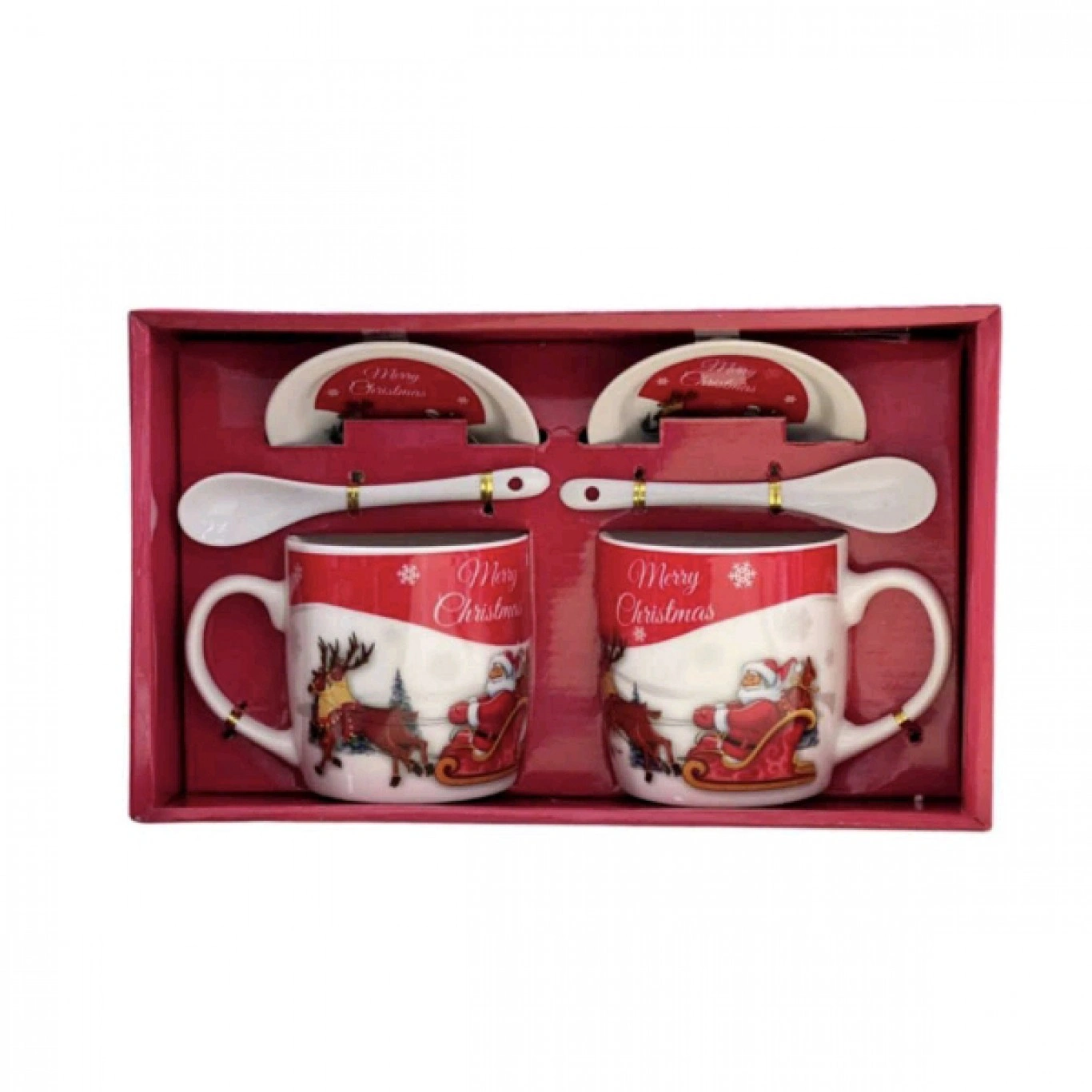 Σετ με 2 Χριστουγεννιάτικες Κεραμικές Κούπες 320ml με Πιατάκια και Κουταλάκια 96052 Σετ με 2 Χριστουγεννιάτικες Κεραμικές Κούπες 320ml με Πιατάκια και Κουταλάκια 96052