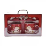 Σετ με 2 Χριστουγεννιάτικες Κεραμικές Κούπες 320ml με Πιατάκια και Κουταλάκια 96053