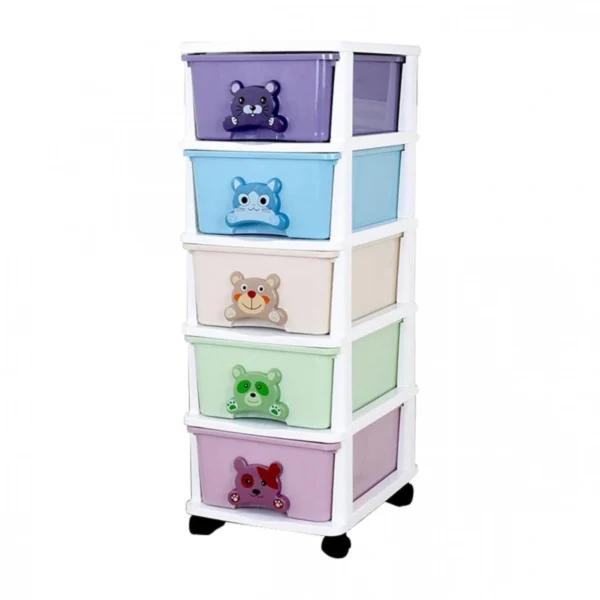 Πλαστική Τροχήλατη Συρταριέρα 97x34x44cm με 5 Χρωματιστά Καλάθια/Συρτάρια