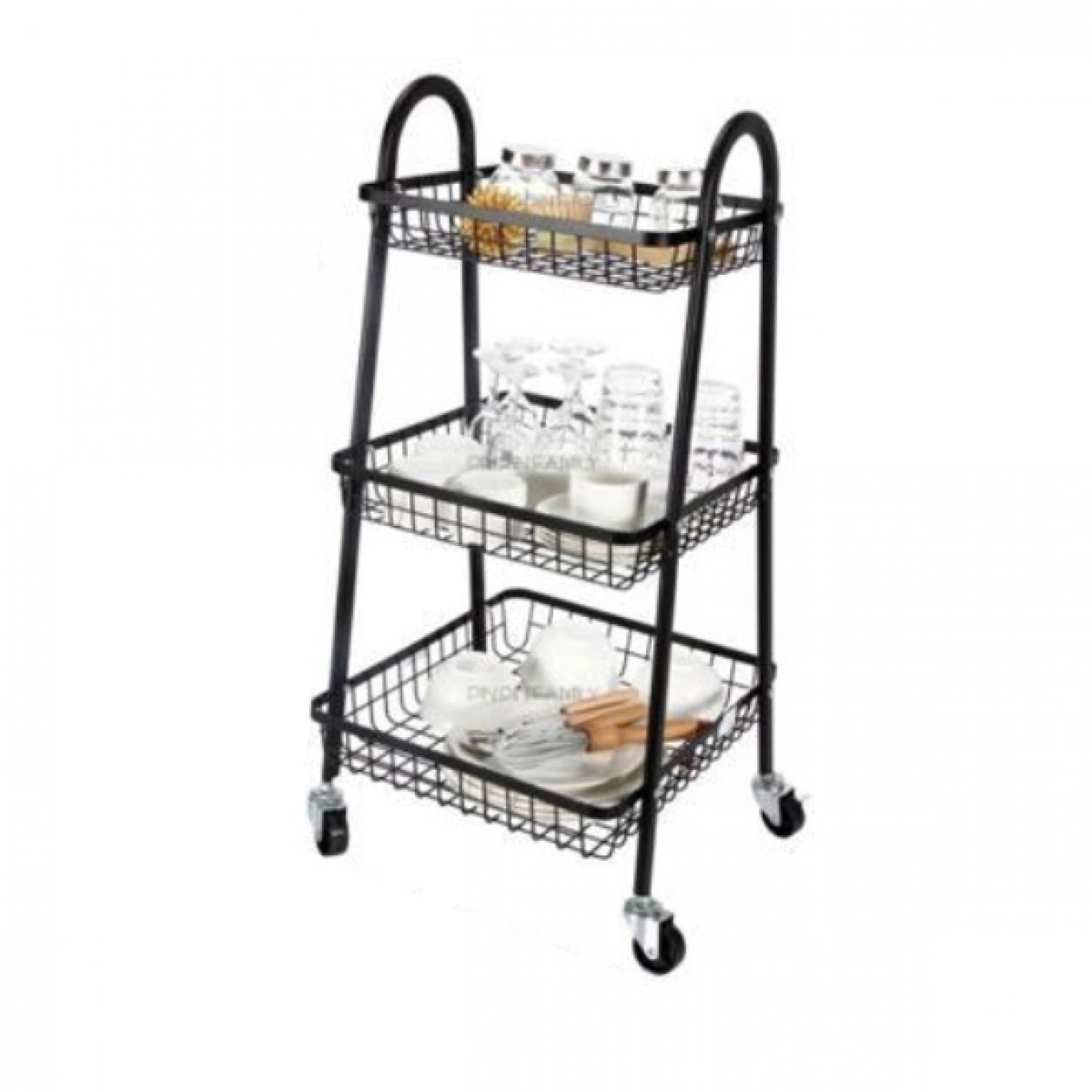 Μεταλλικό Τρόλεϊ Κουζίνας 3 Θέσεων - Μαύρο 45×30.5×77cm Μεταλλικό Τρόλεϊ Κουζίνας 3 Θέσεων - Μαύρο 45×30.5×77cm