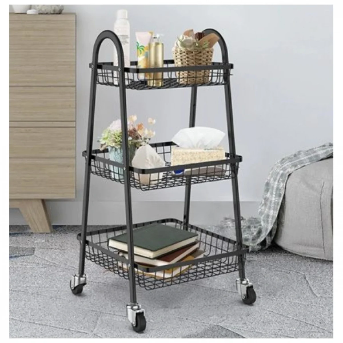 Μεταλλικό Τρόλεϊ Κουζίνας 3 Θέσεων - Μαύρο 45×30.5×77cm