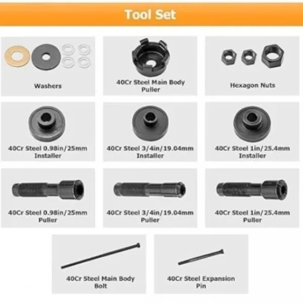 Κιτ Εργαλείων Εγκατάστασης Εξολκέων για Ρουλεμάν Τροχών 0,75″, 1,0″ και 25 mm με Θήκη Μεταφοράς