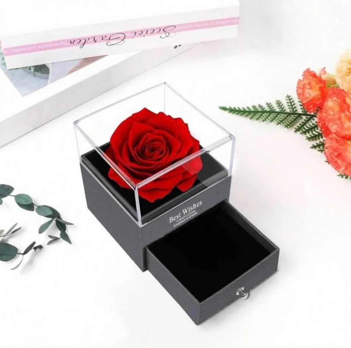 Κουτί Μπιζουτιέρα με Τριαντάφυλλο - 10,5x8x8cm