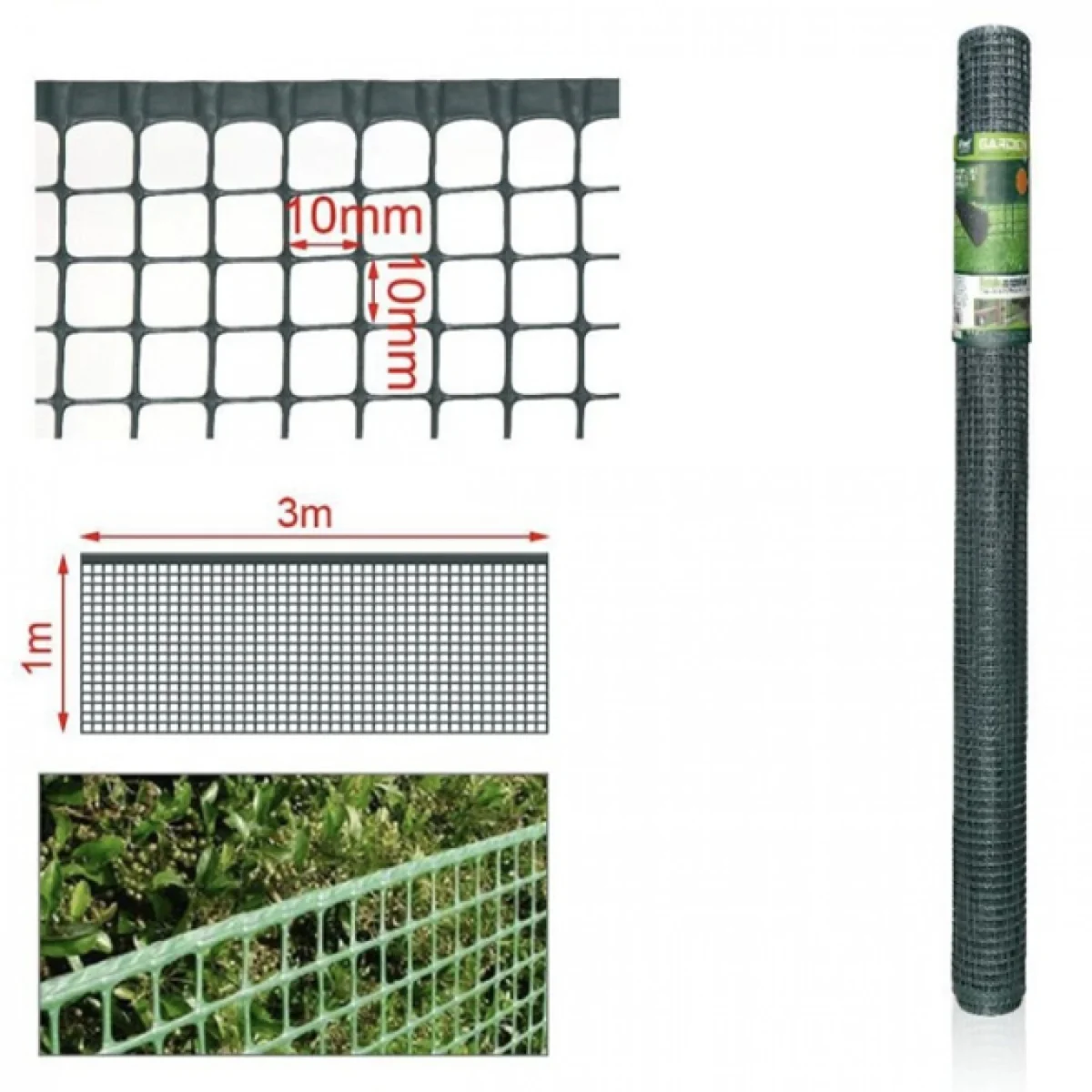 100x300cm Προστατευτικό Δίχτυ - Φράχτης Πλαστικό Πράσινο & Μάτι 10x10 mm