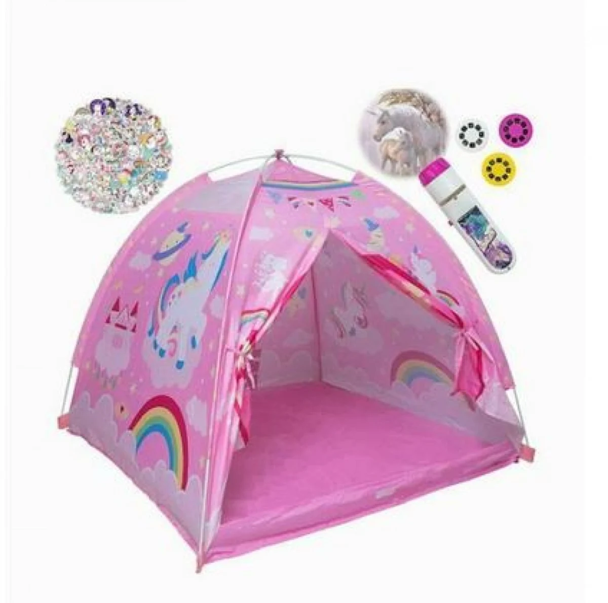 Παιδική Σκηνή Μονόκερος με Θόλο Φακό-Προτζέκτορα & Διαφάνειες 121,92x121,92x106,68 εκ. Ροζ