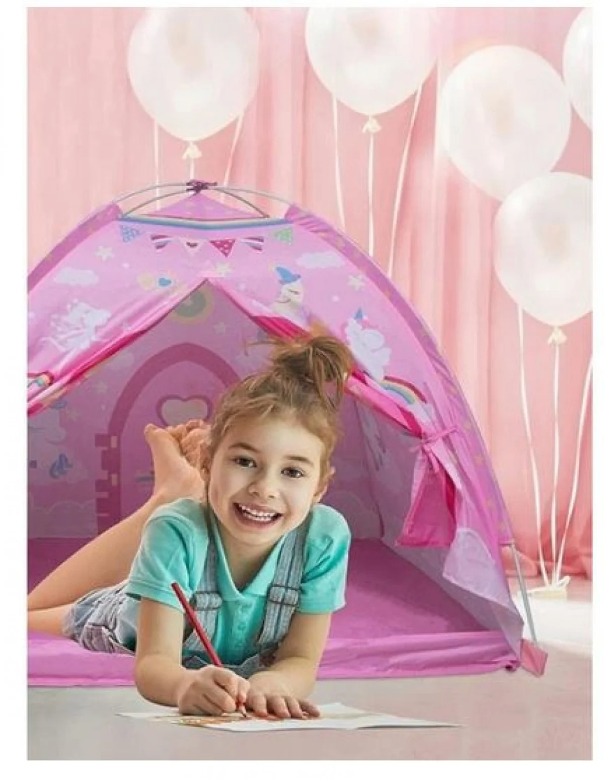 Παιδική Σκηνή Μονόκερος με Θόλο Φακό-Προτζέκτορα & Διαφάνειες 121,92x121,92x106,68 εκ. Ροζ