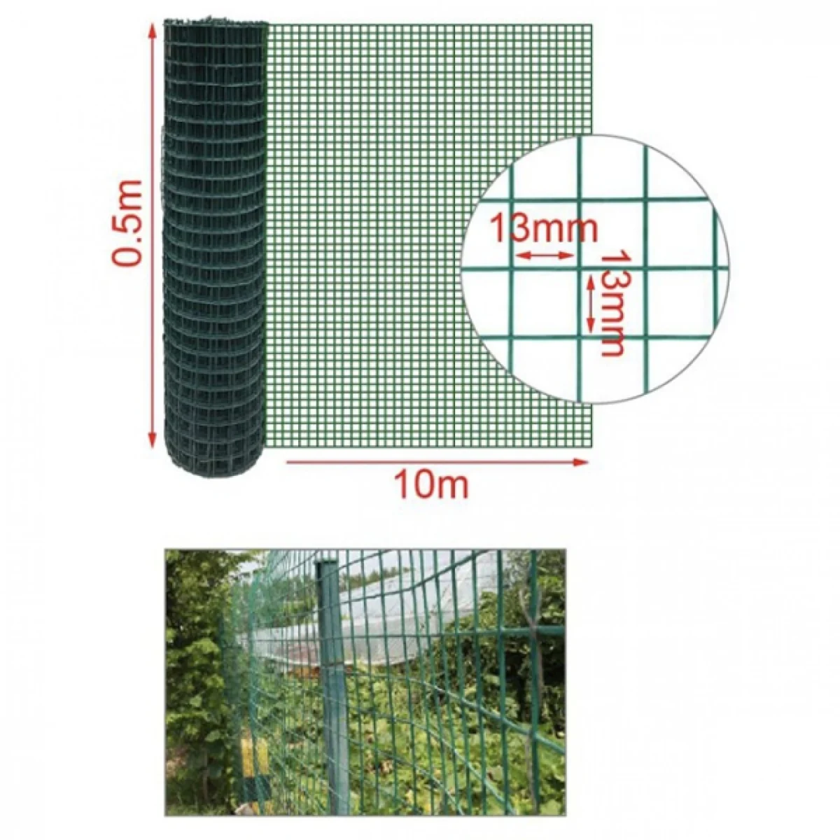 0.5x10m Προστατευτικό Δίχτυ - Φράχτης Μεταλλικός & Μάτι 13x13 mm