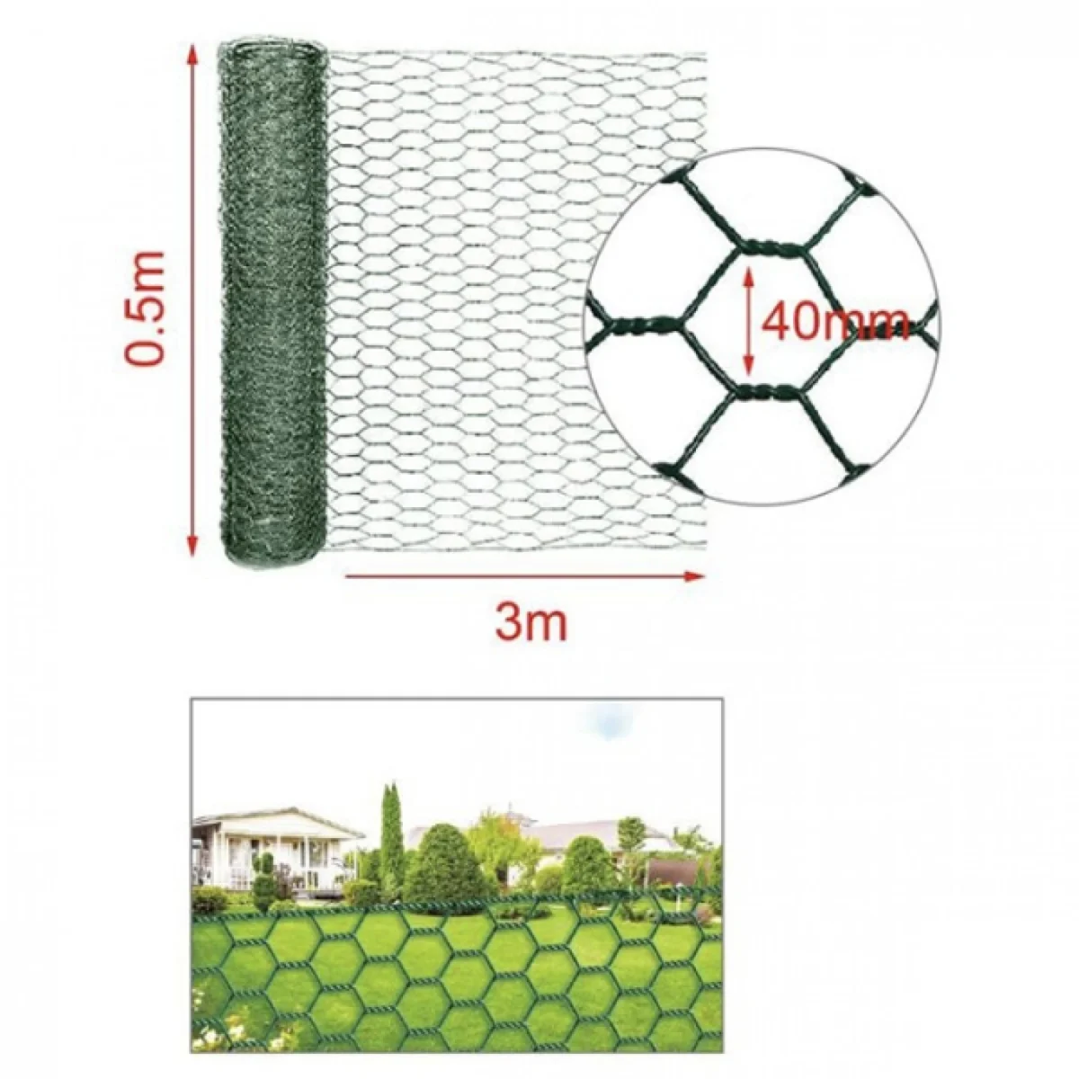 0,5x3m Προστατευτικό Πλέγμα - Φράχτης Μεταλλικός & Μάτι 40mm