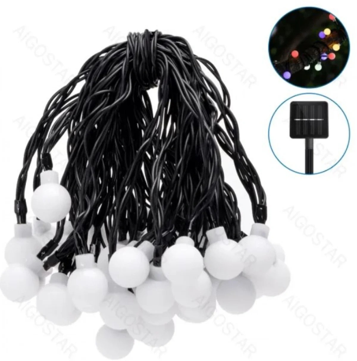 Ηλιακά Χριστουγεννιάτικα Λαμπάκια LED Εξωτερικού Χώρου με Φωτοβολταϊκό Πάνελ - 10m Πολύχρωμου Φωτισμού 2700Κ Aigostar