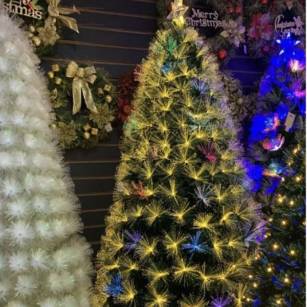 Αυτοφωτιζόμενο Χριστουγεννιάτικο Δέντρο 120εκ Οπτικής Ίνας Κίτρινου Φωτισμού με Λουλούδια