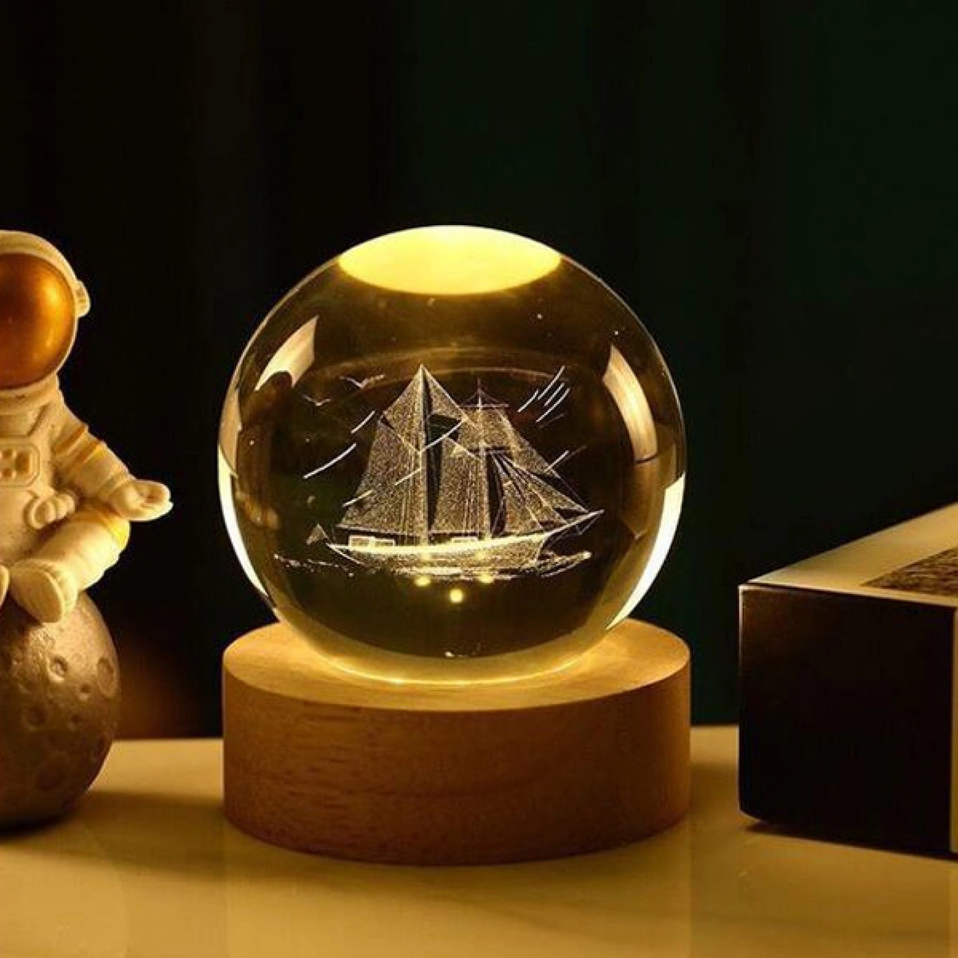 Ιστιοφόρο Φωτιστικό Κρυστάλλινη Σφαίρα 8cm Χαραγμένη Εσωτερικά με Λέιζερ Ιστιοφόρο Φωτιστικό Κρυστάλλινη Σφαίρα 8cm Χαραγμένη Εσωτερικά με Λέιζερ