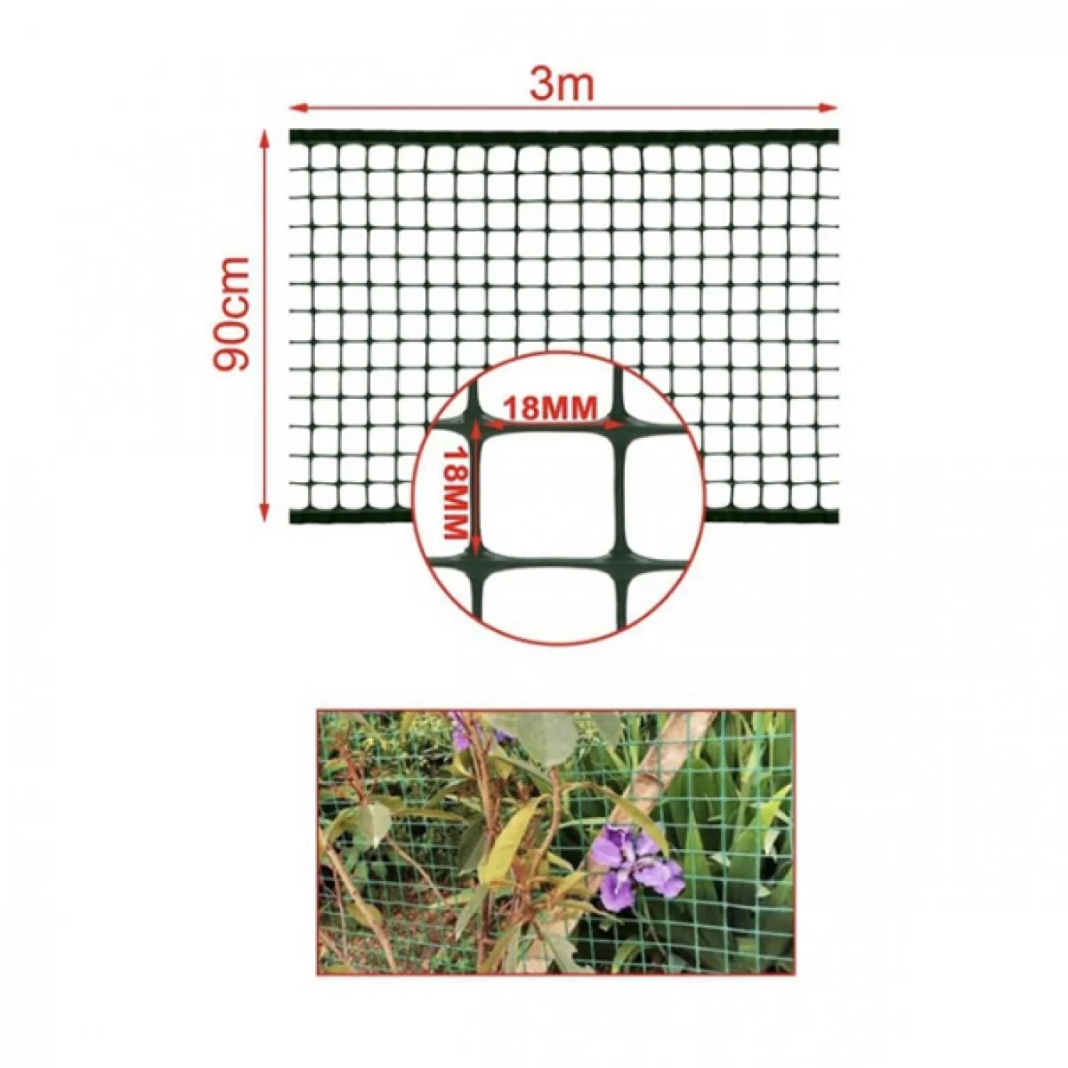 90x300cm Προστατευτικό Δίχτυ - Φράχτης Πλαστικό Πράσινο & Μάτι 18x18 mm