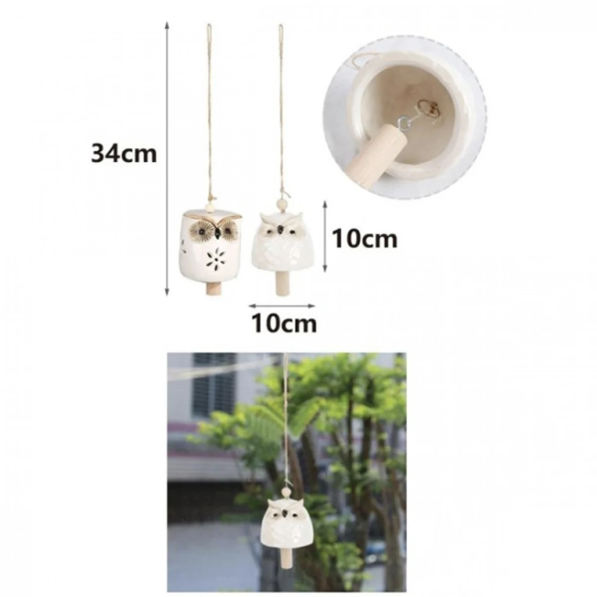 34cm Κουκουβάγια Μελωδός - Κινέζικο Μεταλλικό Κουδούνι Αέρα - Feng Shui Wind Bell