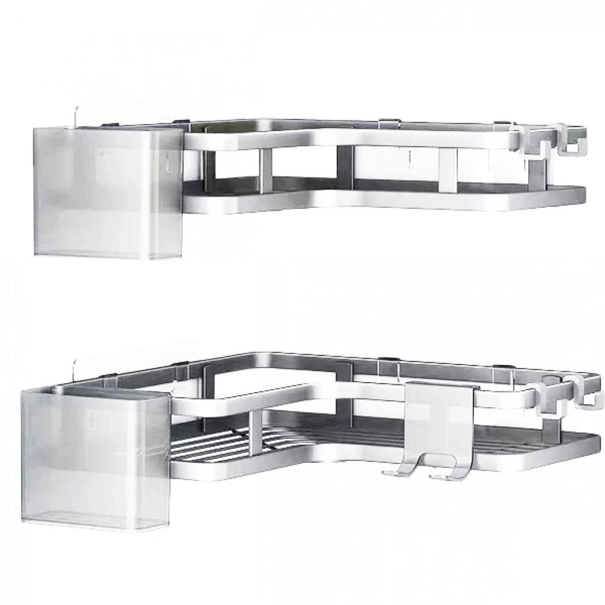 Σετ 2 Επιτοίχια Γωνιακά Αυτοκόλλητα Μεταλλικά Ράφια Μπάνιου-Κουζίνας